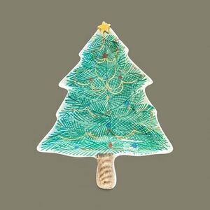 Vintage Italy Ceramic Christmas Tree Dish Plate Handpainted Star 7” 22/331